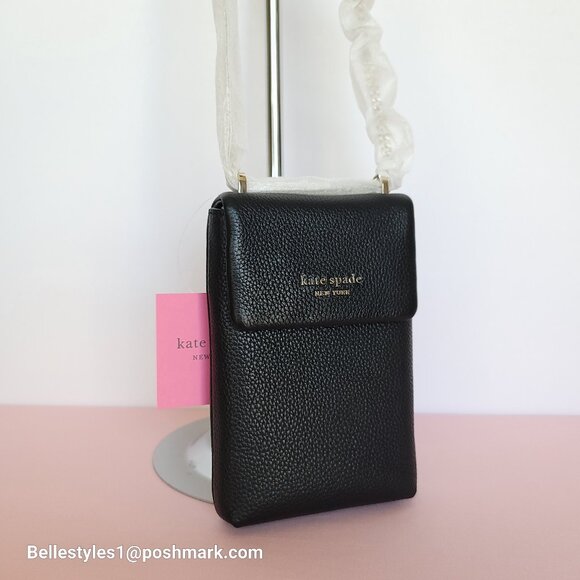 KATE SPADE Bradley North/South Pebbled Leather Phone Crossbody- Black color🎈⭐ - Picture 3 of 16